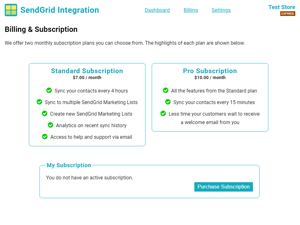 SendGrid Integration App Billing